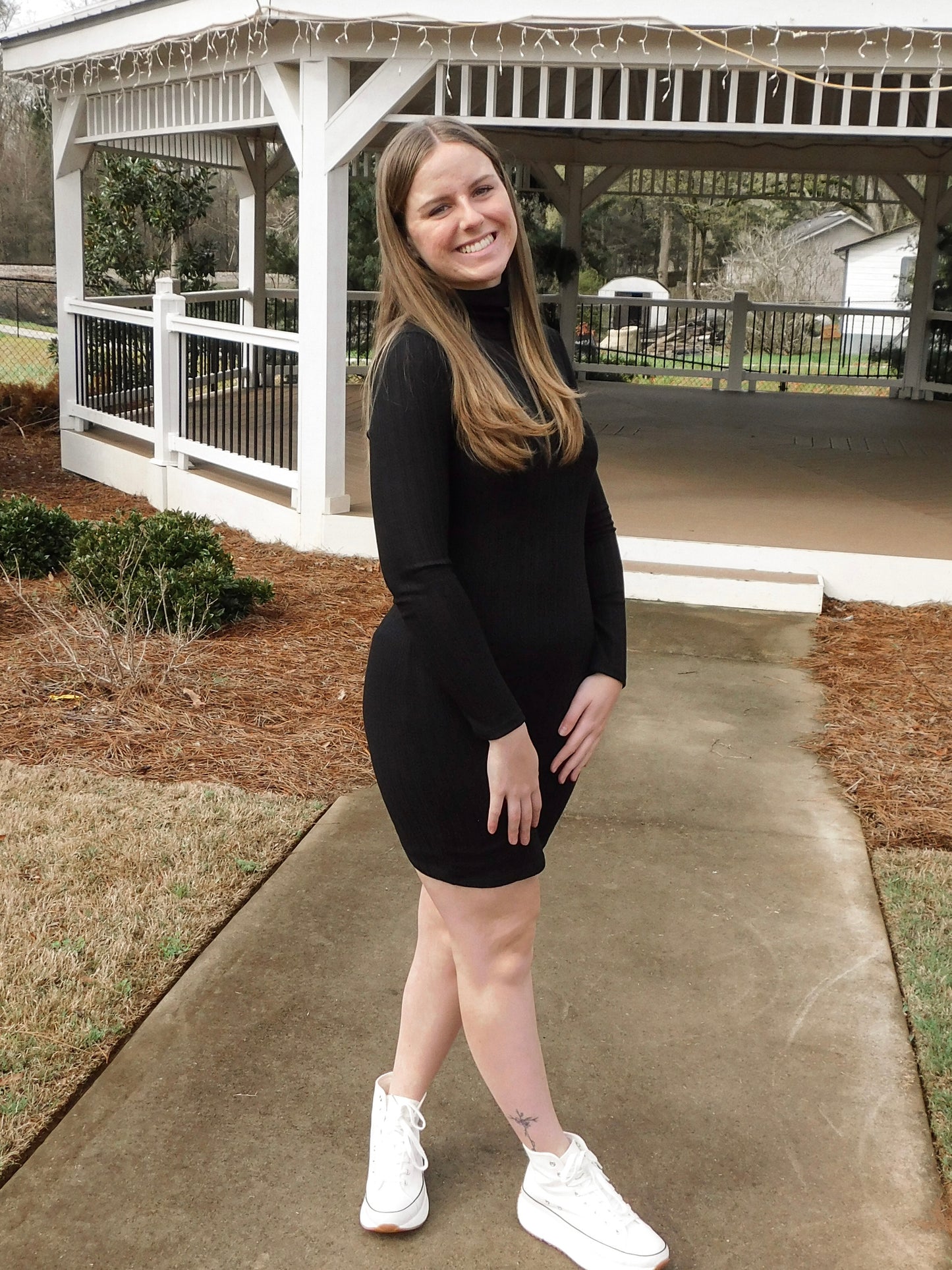 dark black turtle neck dress