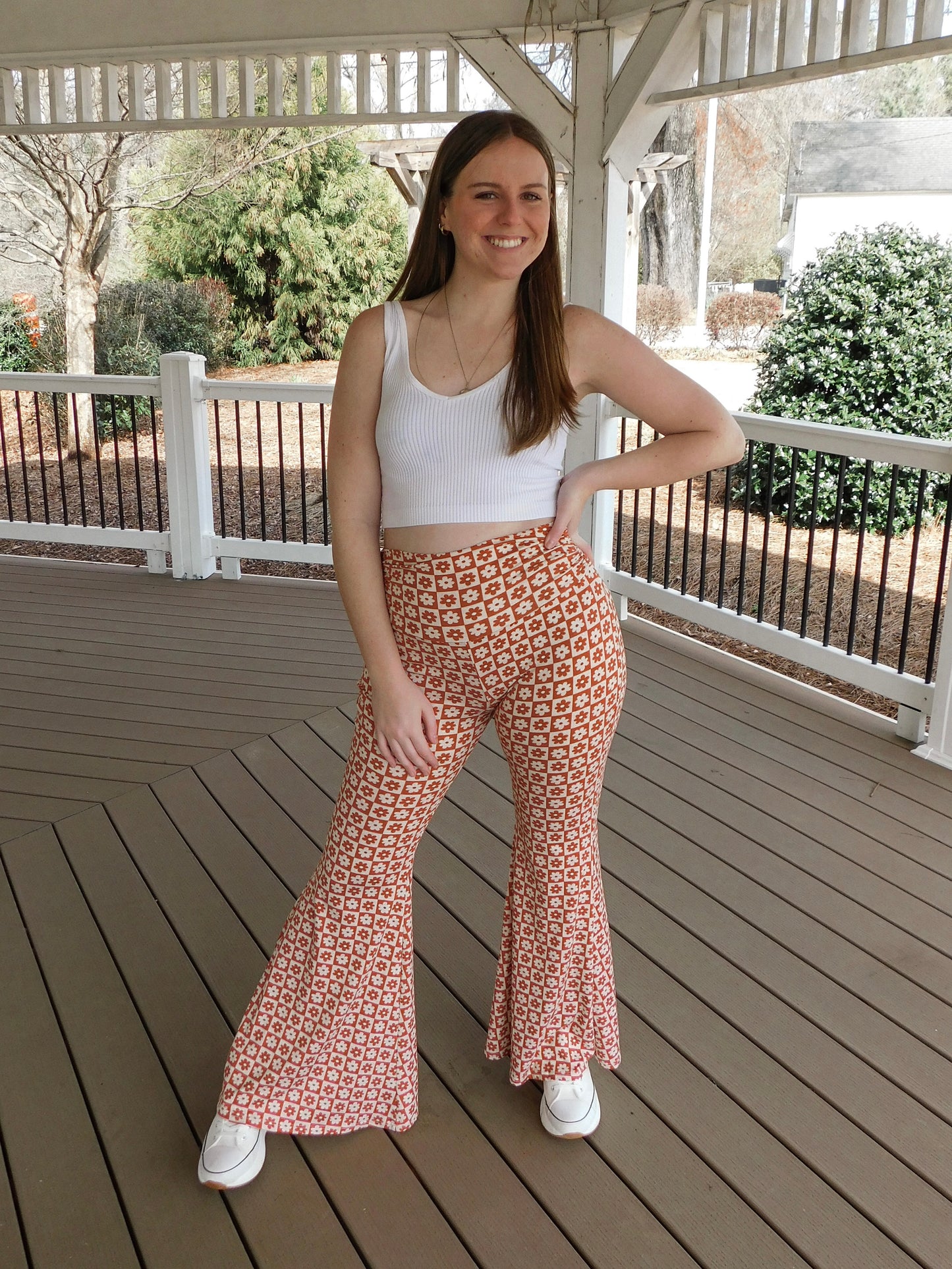 sunset orange flare pants