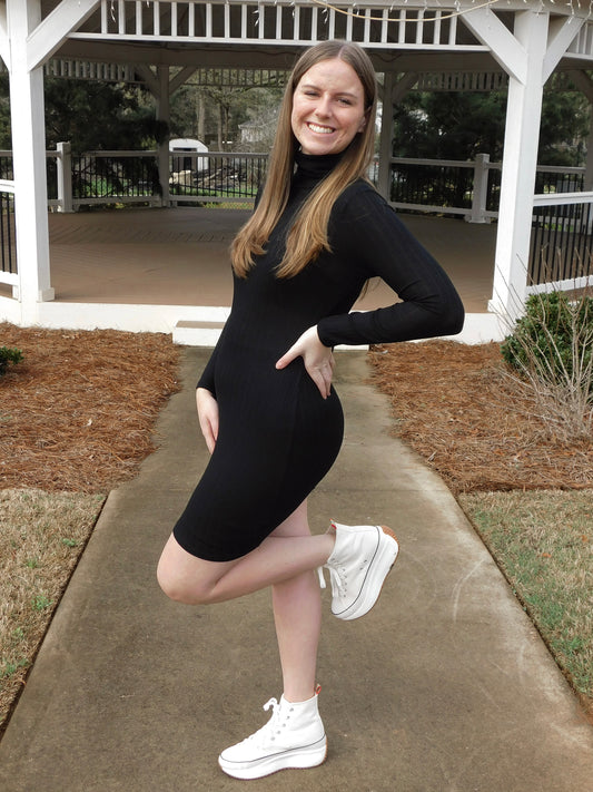 dark black turtle neck dress